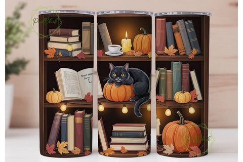 Cozy Autumn Bookshelf 20oz Tumbler Wrap Sublimation PixelChick 