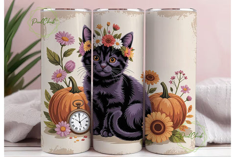 Cozy Autumn Cat 20oz Tumbler Wrap Sublimation PixelChick 
