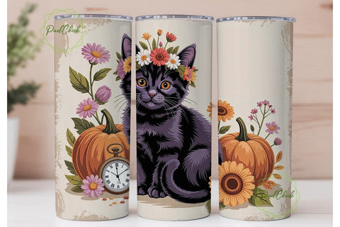 Cozy Autumn Cat 20oz Tumbler Wrap Sublimation PixelChick 