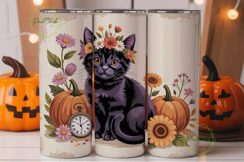 Cozy Autumn Cat 20oz Tumbler Wrap Sublimation PixelChick 