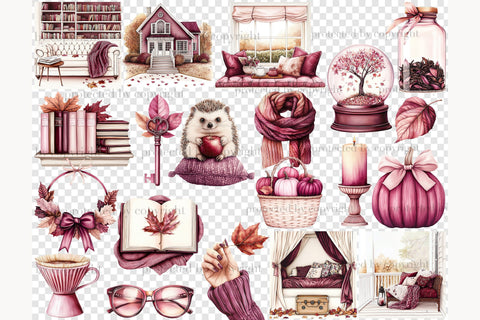 Cozy Autumn Clipart Collection | Fall Home Library PNG SVG GlamArtZhanna 