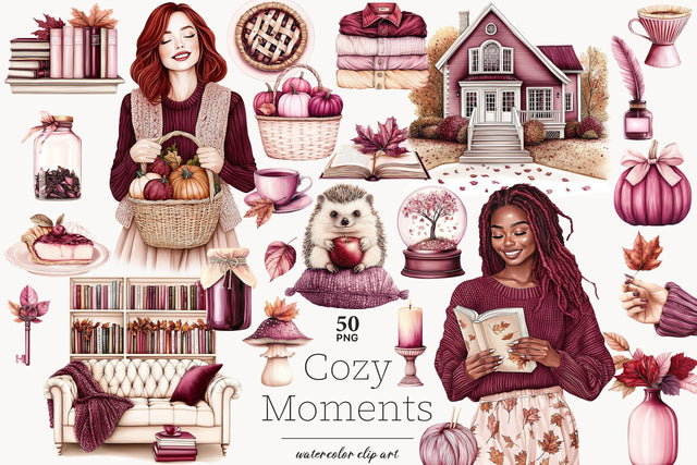 Cozy Autumn Clipart Collection | Fall Home Library PNG SVG GlamArtZhanna 