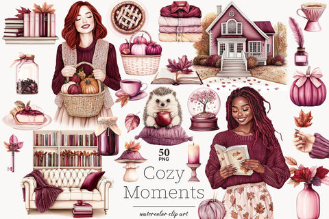 Cozy Autumn Clipart Collection | Fall Home Library PNG SVG GlamArtZhanna 