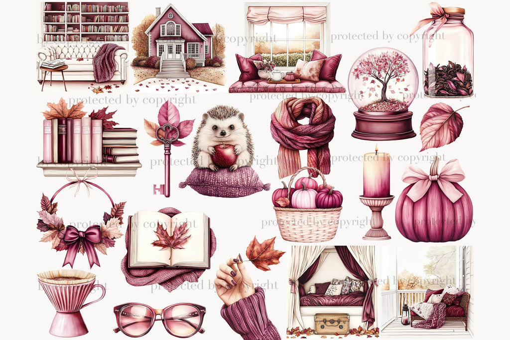 Cozy Autumn Clipart Collection | Fall Home Library PNG - So Fontsy
