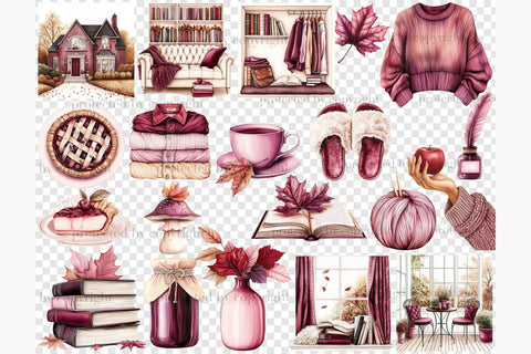 Cozy Autumn Clipart Collection | Fall Home Library PNG SVG GlamArtZhanna 