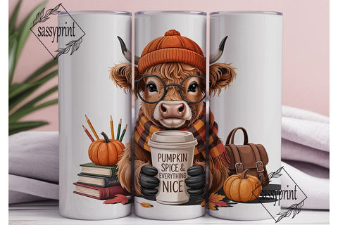 Cozy Autumn Cow Tumbler Wrap Sublimation sassyprint 