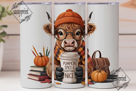 Cozy Autumn Cow Tumbler Wrap Sublimation sassyprint 