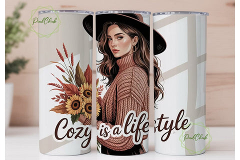 Cozy Autumn Fashion 20oz Tumbler Wrap Sublimation PixelChick 