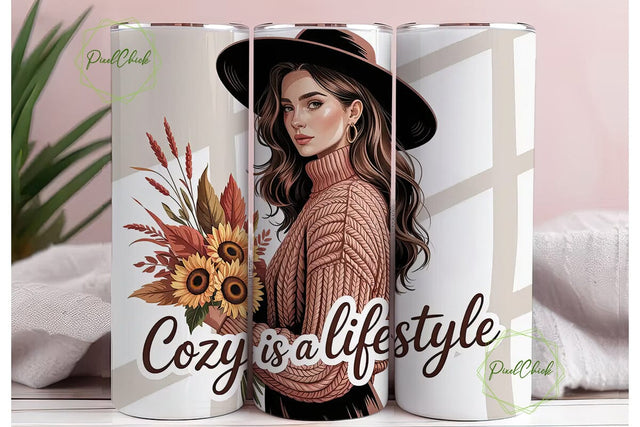 Cozy Autumn Fashion 20oz Tumbler Wrap Sublimation PixelChick 