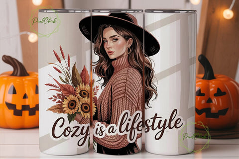 Cozy Autumn Fashion 20oz Tumbler Wrap Sublimation PixelChick 