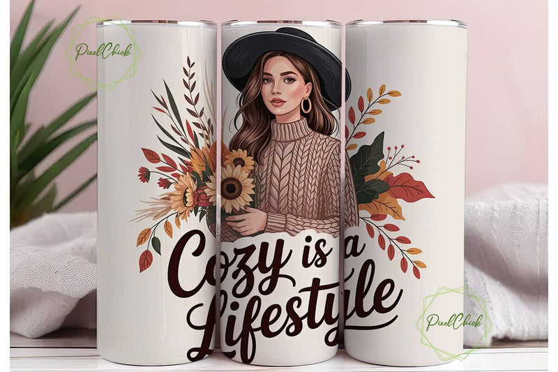 Cozy Autumn Fashion 20oz Tumbler Wrap Sublimation PixelChick 