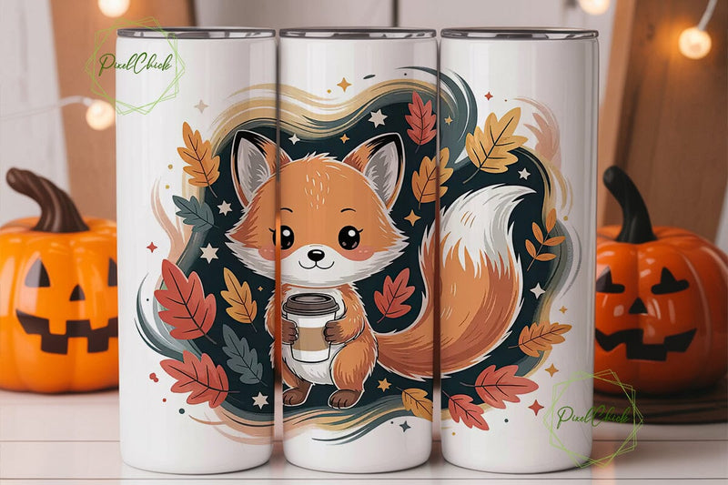 Cozy Autumn Fox 20oz Tumbler Wrap Sublimation PixelChick 