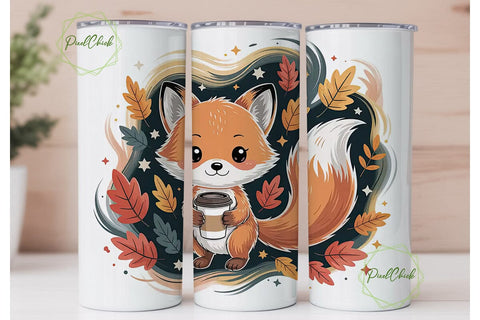 Cozy Autumn Fox 20oz Tumbler Wrap Sublimation PixelChick 