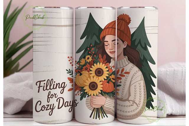 Cozy Autumn Girl 20oz Tumbler Wrap Sublimation PixelChick 