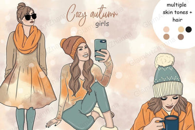 Cozy Autumn GIRLS Fall Spice Party Autumn Fashion Girl PNG SVG GlamArtZhanna 
