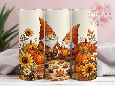 Cozy Autumn Gnome Duo 20oz Tumbler, Autumn Gnome Motif, Cozy Art Design, Rustic Theme, Whimsical Accent, Seasonal Charm, Sublimation Wrap, 20oz Tumbler Sublimation Li Zamperini 