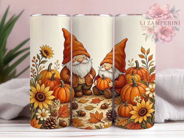Cozy Autumn Gnome Duo 20oz Tumbler, Autumn Gnome Motif, Cozy Art Design, Rustic Theme, Whimsical Accent, Seasonal Charm, Sublimation Wrap, 20oz Tumbler Sublimation Li Zamperini 
