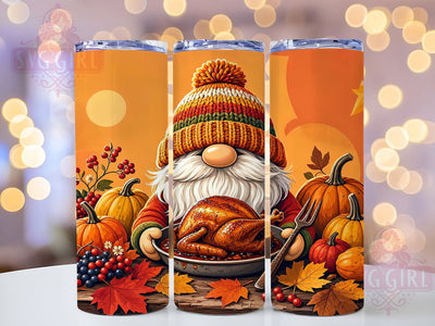 Cozy Autumn Gnome Turkey 20oz Tumbler, Autumn Theme, Gnome Motif, Turkey Design, Harvest Style, Festive Charm, 20oz Wrap, Sublimation Tumbler Sublimation SvggirlplusArt 