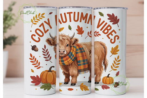 Cozy Autumn Highland Cow 20oz Tumbler Sublimation PixelChick 