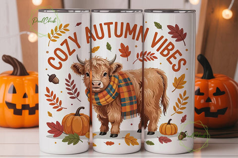 Cozy Autumn Highland Cow 20oz Tumbler Sublimation PixelChick 