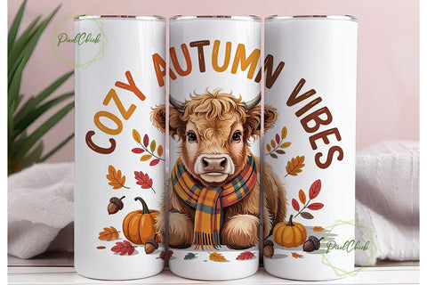Cozy Autumn Highland Cow 20oz Tumbler Sublimation PixelChick 