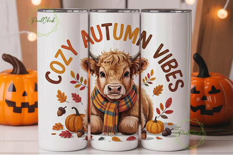 Cozy Autumn Highland Cow 20oz Tumbler Sublimation PixelChick 