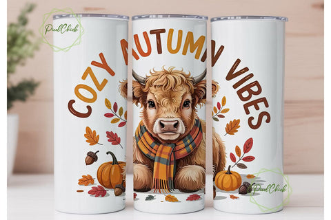 Cozy Autumn Highland Cow 20oz Tumbler Sublimation PixelChick 