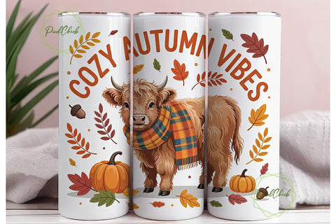 Cozy Autumn Highland Cow 20oz Tumbler Sublimation PixelChick 