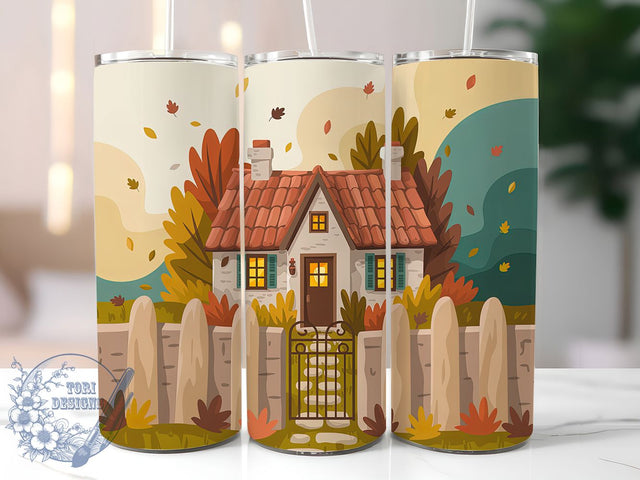 Cozy Autumn House Fall Leaves Tumbler, Autumn House Wrap, Cute Fall Tumbler, 20oz Sublimation, Autumn Vibes Mug, Cozy House Tumbler, Leaf Pattern Wrap Sublimation ToriDesigns 