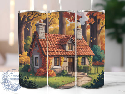 Cozy Autumn House Fall Leaves Tumbler, Autumn House Wrap, Cute Fall Tumbler, 20oz Sublimation, Autumn Vibes Mug, Cozy House Tumbler, Leaf Pattern Wrap Sublimation ToriDesigns 