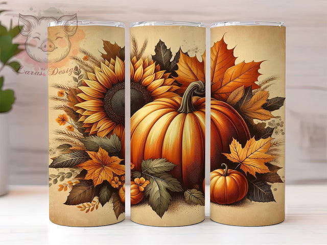 Cozy Autumn Pumpkin Spice Tumbler, Autumn Cup Wrap, 20Oz Sublimation, Cozy Harvest Drinkware, Rustic Fall Tumbler, Seasonal Coffee Cup Design, Pumpkin Spice Wrap Sublimation Lara' s Designs 