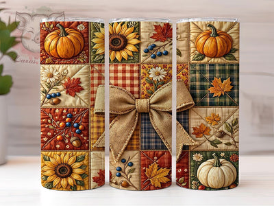 Cozy Autumn Quilt 20oz Tumbler, Autumn Theme, Quilt Pattern, Cozy Design, Rustic Charm, Farmhouse Style, 20oz Wrap, Sublimation Tumbler Sublimation Lara' s Designs 