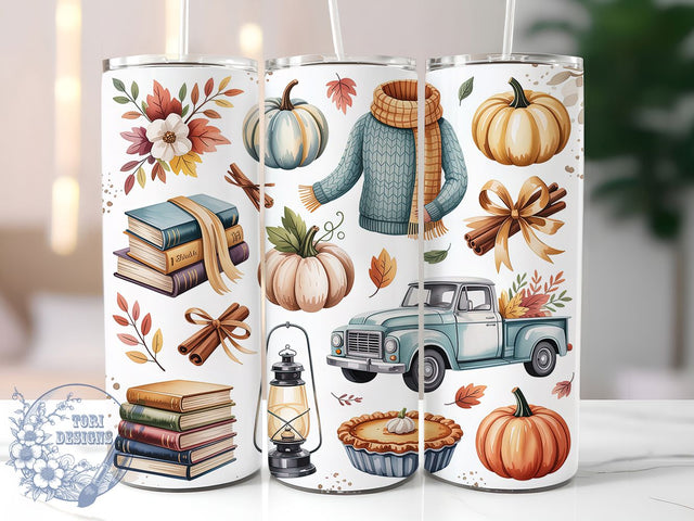Cozy Autumn Vibes Pumpkin Coquette Tumbler, Cozy Season Wrap, Pumpkin Coquette Tumbler, Bow Book Mug, 20oz Sublimation, Fall Aesthetic Cup, Cute Autumn Tumbler Sublimation ToriDesigns 