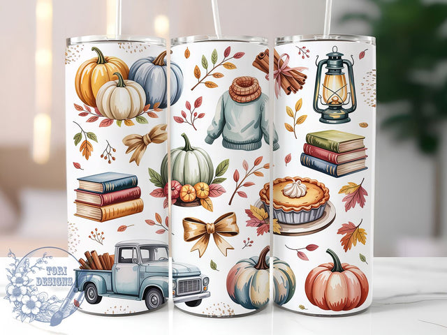 Cozy Autumn Vibes Pumpkin Coquette Tumbler, Cozy Season Wrap, Pumpkin Coquette Tumbler, Bow Book Mug, 20oz Sublimation, Fall Aesthetic Cup, Cute Autumn Tumbler Sublimation ToriDesigns 