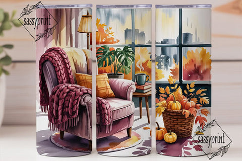 Cozy Autumn Window 20oz Tumbler Wrap Sublimation sassyprint 