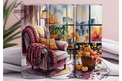 Cozy Autumn Window 20oz Tumbler Wrap Sublimation sassyprint 