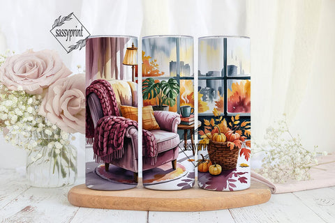 Cozy Autumn Window 20oz Tumbler Wrap Sublimation sassyprint 