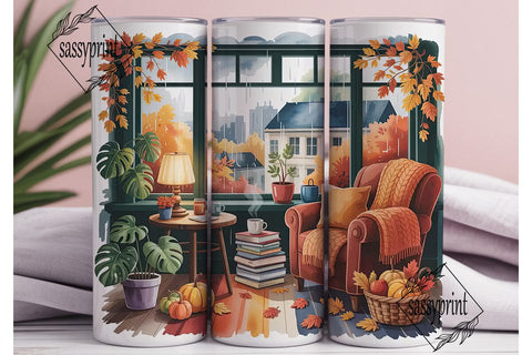 Cozy Autumn Window 20oz Tumbler Wrap Sublimation sassyprint 