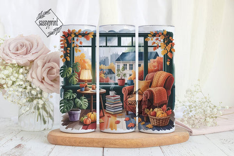 Cozy Autumn Window 20oz Tumbler Wrap Sublimation sassyprint 