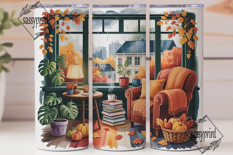 Cozy Autumn Window 20oz Tumbler Wrap Sublimation sassyprint 