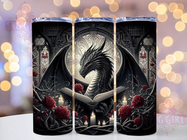 Cozy Book Lover Fantasy Dragon Tumbler, Fantasy Reader Wrap, 20Oz Skinny Tumbler, Reading Dragon Sublimation, Literary Beast Tumbler, Cozy Fantasy Wrap, Bibliophile Dragon Design Sublimation SvggirlplusArt 