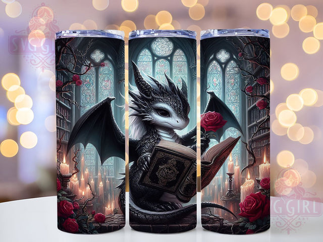 Cozy Book Lover Fantasy Dragon Tumbler, Fantasy Reader Wrap, 20Oz Skinny Tumbler, Reading Dragon Sublimation, Literary Beast Tumbler, Cozy Fantasy Wrap, Bibliophile Dragon Design Sublimation SvggirlplusArt 