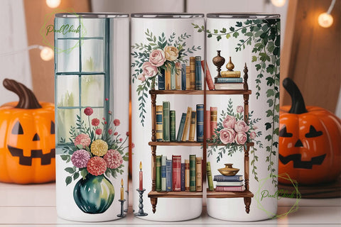 Cozy Bookshelf Window Tumbler Wrap PNG Sublimation PixelChick 