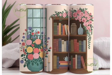 Cozy Bookshelf Window Tumbler Wrap PNG Sublimation PixelChick 