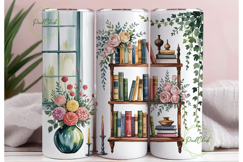 Cozy Bookshelf Window Tumbler Wrap PNG Sublimation PixelChick 