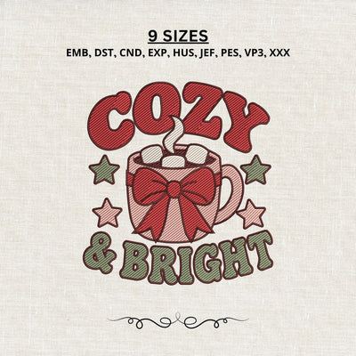 Cozy & Bright Embroidery Design – Christmas Hot Cocoa Mug Machine Embroidery File Embroidery/Applique DESIGNS PatternFeed8 