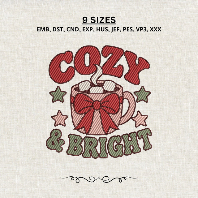 Cozy & Bright Embroidery Design – Christmas Hot Cocoa Mug Machine Embroidery File Embroidery/Applique DESIGNS PatternFeed8 
