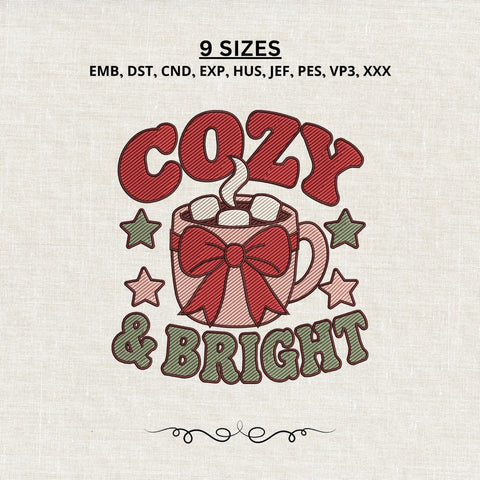 Cozy & Bright Embroidery Design – Christmas Hot Cocoa Mug Machine Embroidery File Embroidery/Applique DESIGNS PatternFeed8 