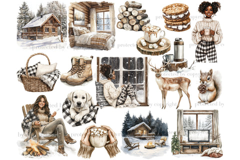 Cozy Cabin Clipart | Winter Vacation PNG SVG GlamArtZhanna 