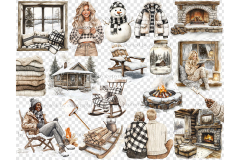 Cozy Cabin Clipart | Winter Vacation PNG SVG GlamArtZhanna 